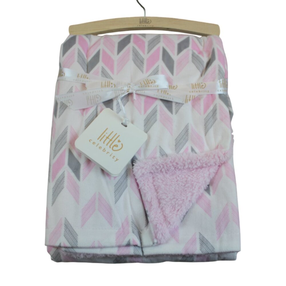 Little Celebrity Baby Blanket White Pink Gray Kyle Sherpa Fleece Infant Girl NWT